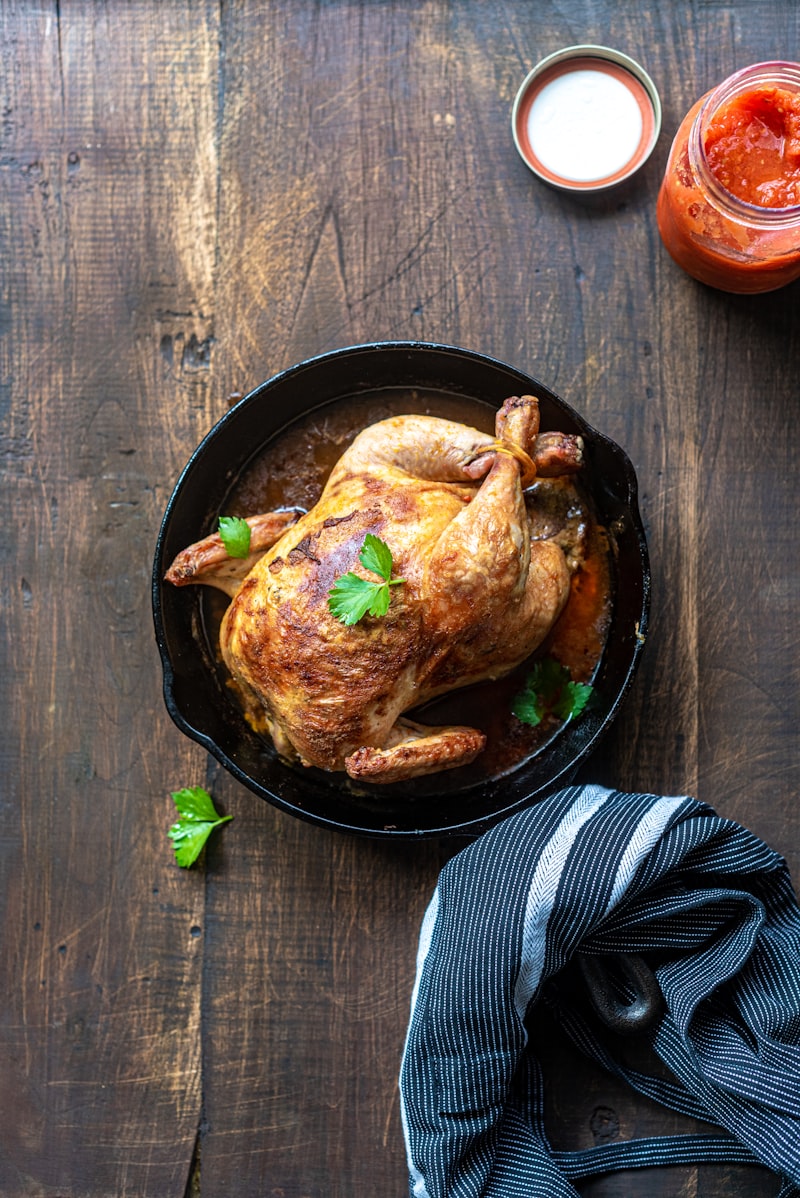 Roasted heritage chicken over open flame